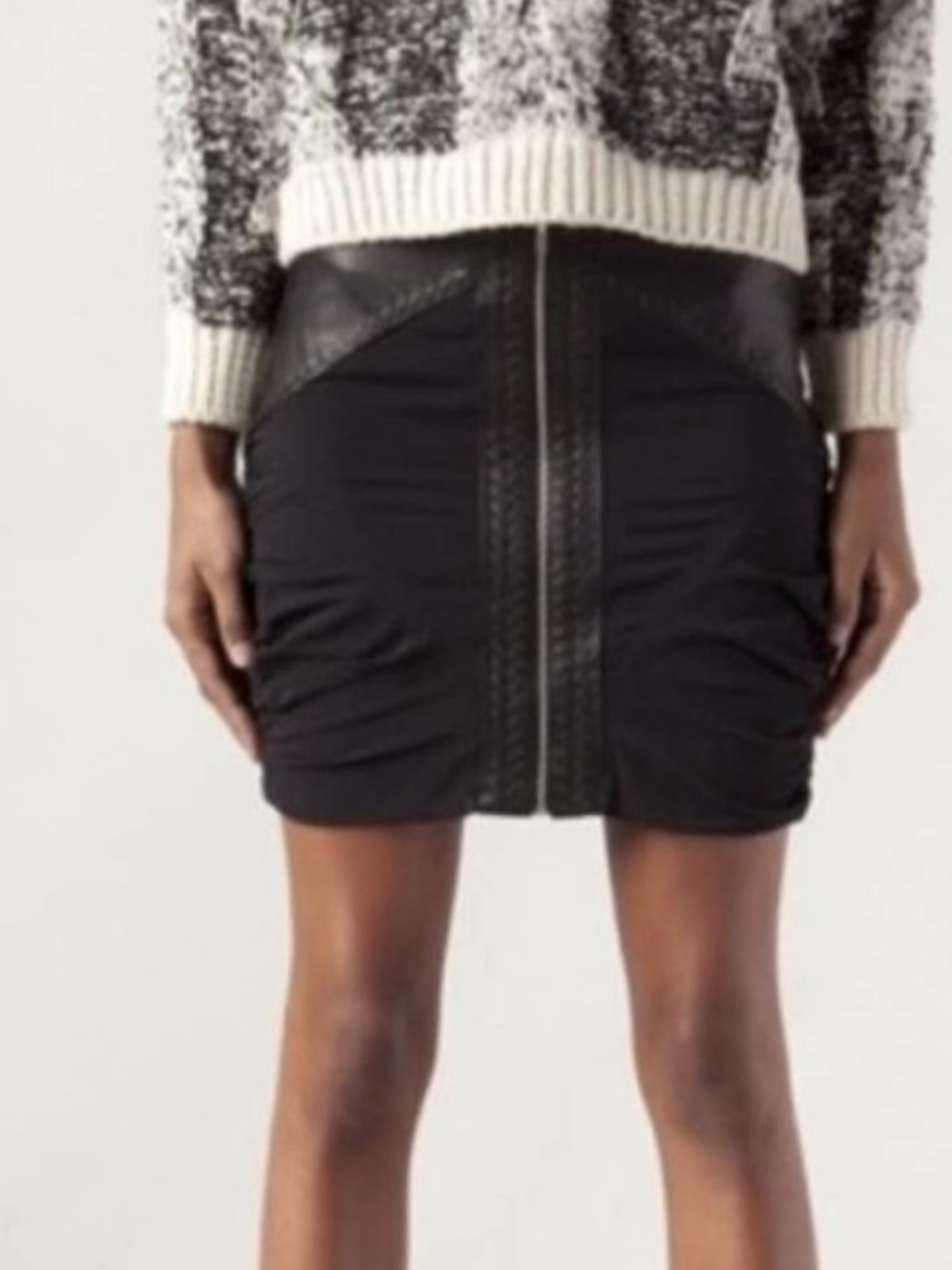 IRO Filera Black Ruched Mini Skirt with silk and Leather size 38 -size 6